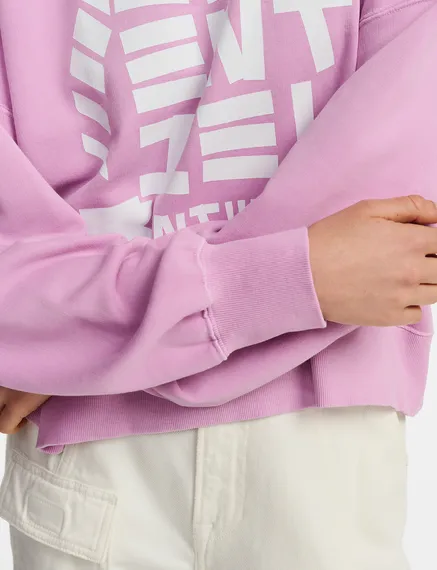 Sweatshirt en coton bio lilas avec texte