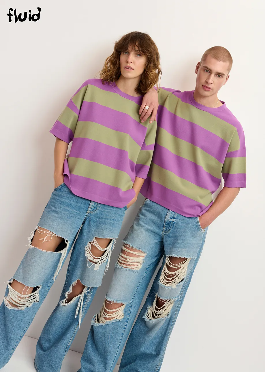 Purple and light khaki striped knit sweater