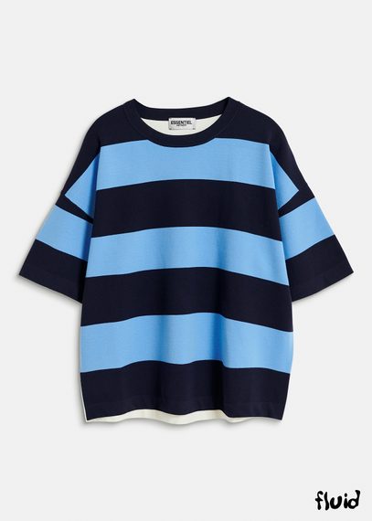 Blue and navy blue striped knit sweater