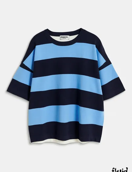 Blue and navy blue striped knit sweater