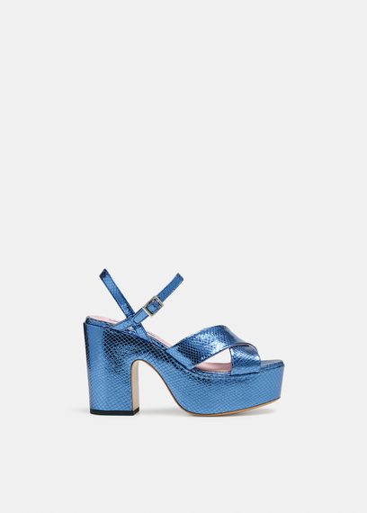 Plateau-Sandalen in Metallic-Blau