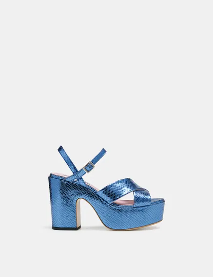 Blue metallic platform sandals