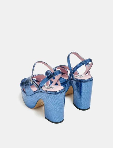 Plateau-Sandalen in Metallic-Blau