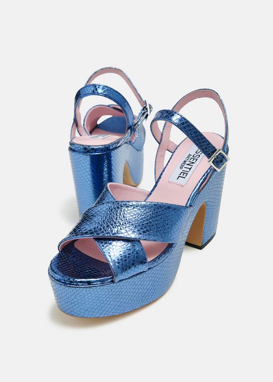 Blue metallic platform sandals