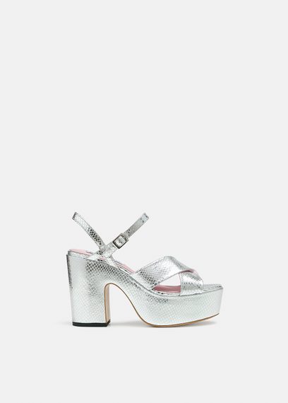 Plateau-Sandalen in Metallic-Silber