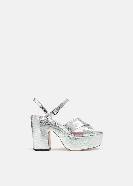 Silver metallic platform sandals