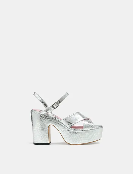 Silver metallic platform sandals