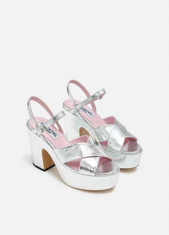 Silver metallic platform sandals