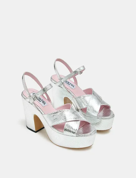 Silver metallic platform sandals