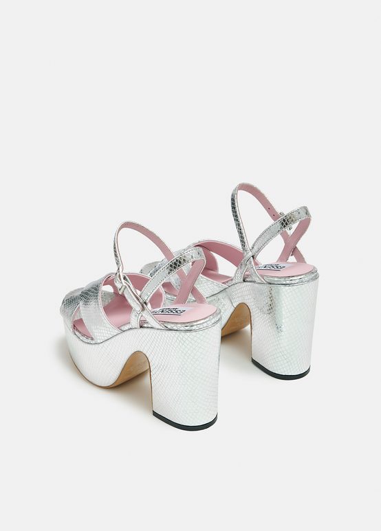 Silver metallic platform sandals