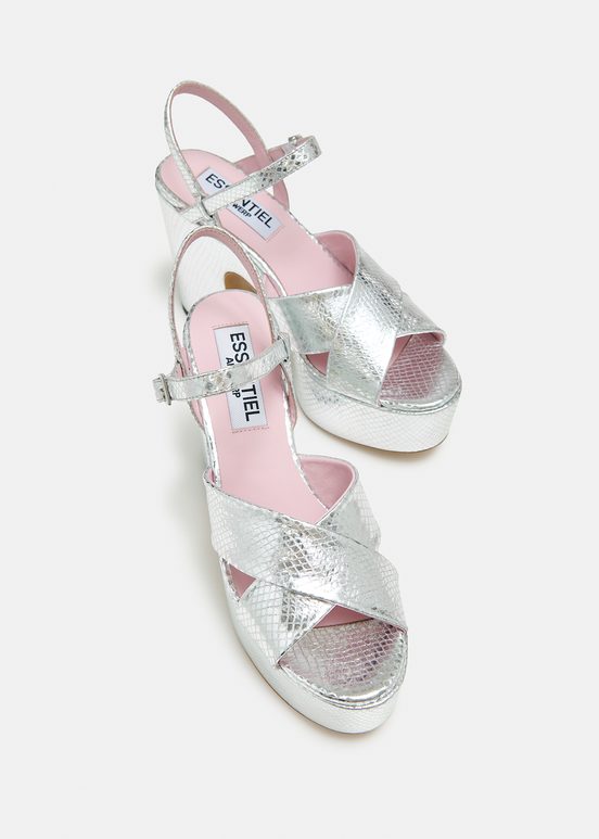 Silver metallic platform sandals