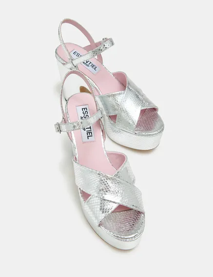 Silver metallic platform sandals