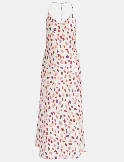 Off-white maxi-length slip dress with abstract print