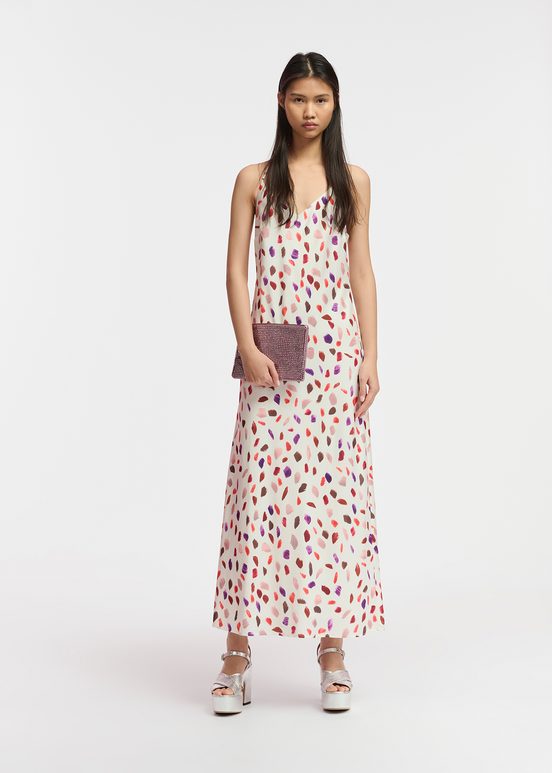 Off-white maxi-length slip dress with abstract print