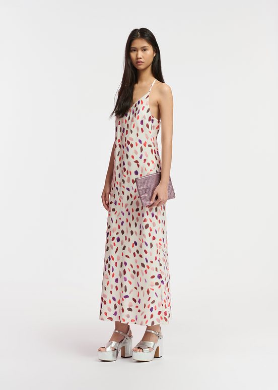 Off-white maxi-length slip dress with abstract print