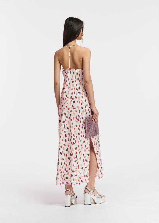 Off-white maxi-length slip dress with abstract print