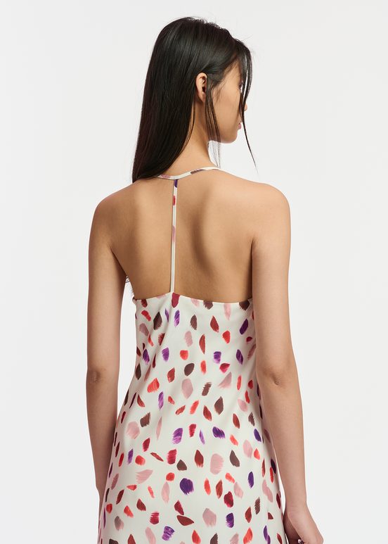 Off-white maxi-length slip dress with abstract print