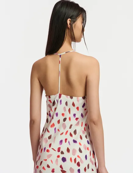 Off-white maxi-length slip dress with abstract print