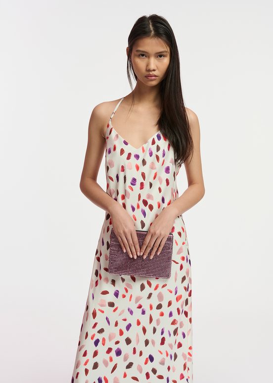 Off-white maxi-length slip dress with abstract print