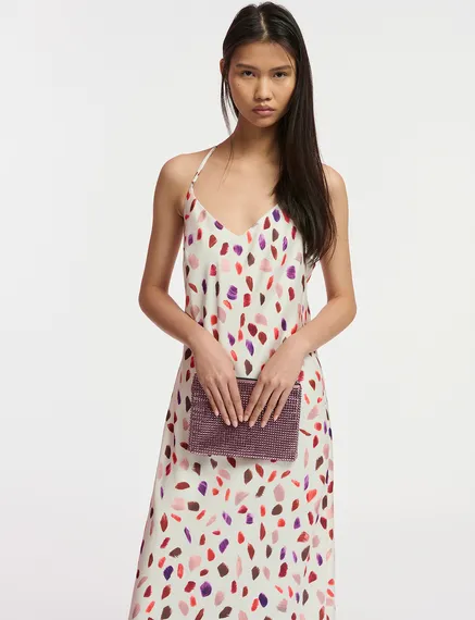 Off-white maxi-length slip dress with abstract print