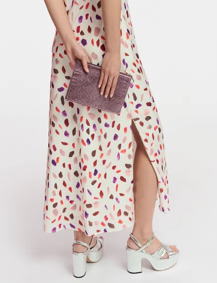 Off-white maxi-length slip dress with abstract print