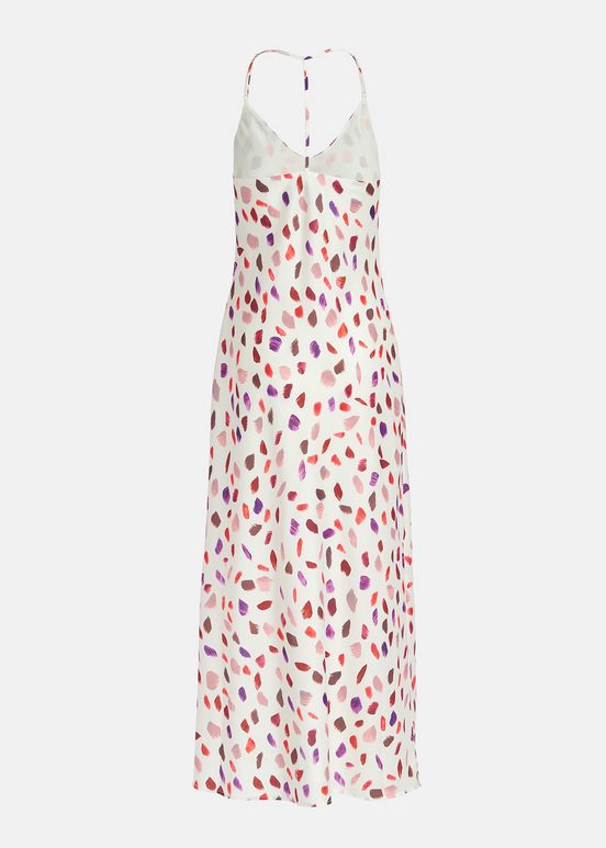 Off-white maxi-length slip dress with abstract print