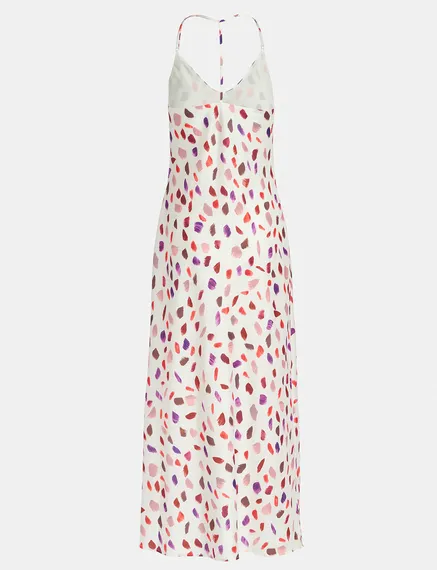 Off-white maxi-length slip dress with abstract print