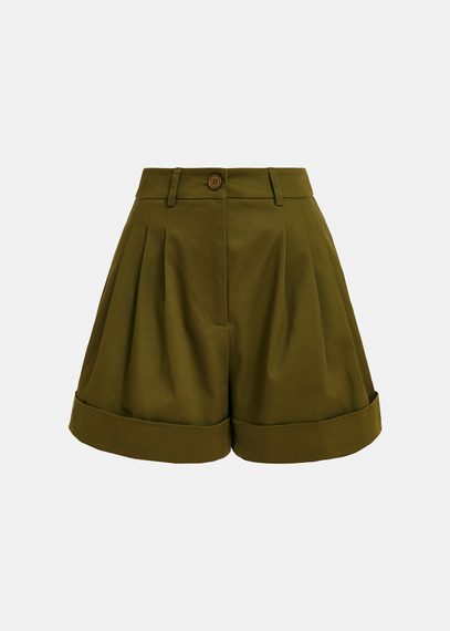 Donkerkaki short met brede pijpen