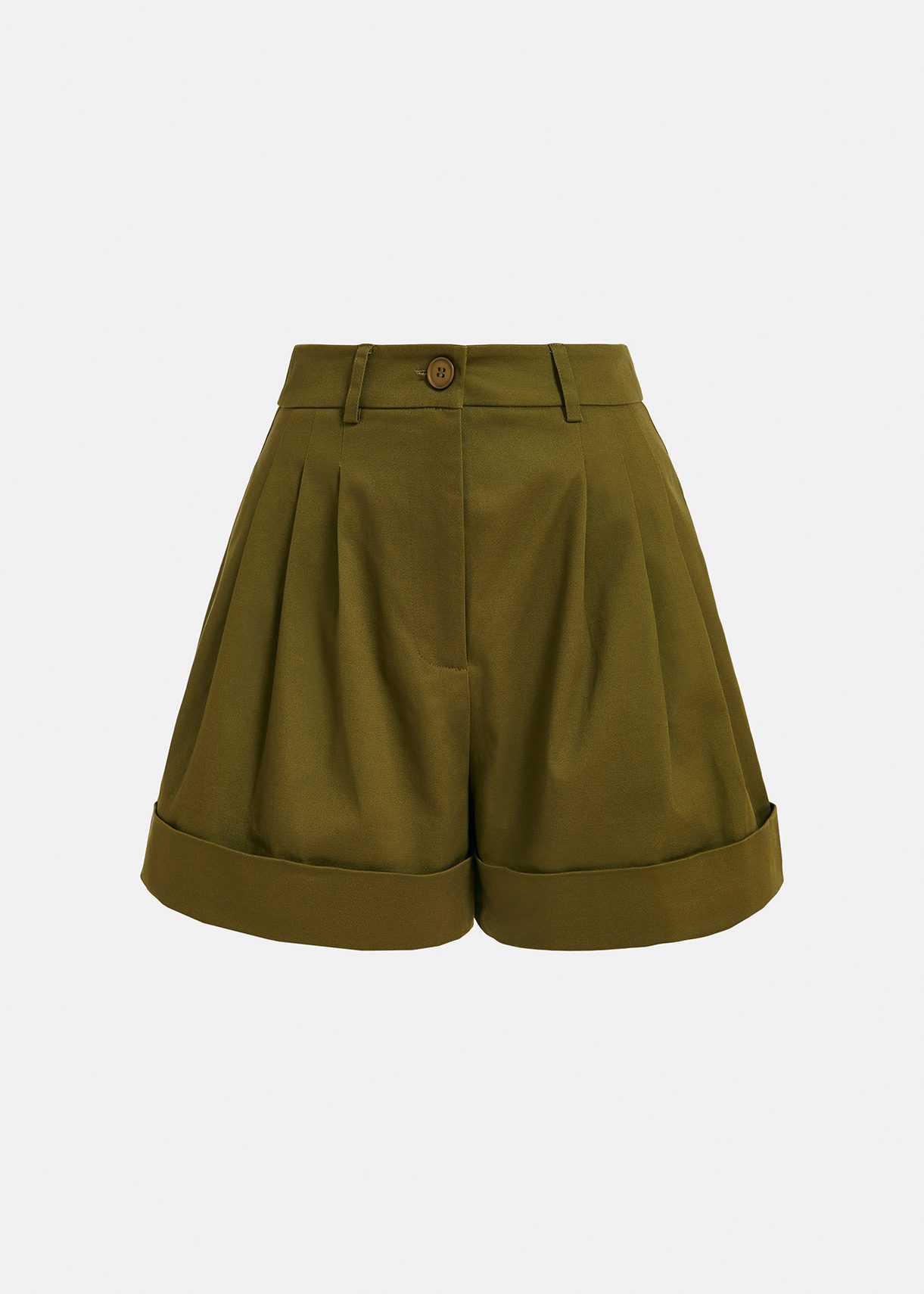 Donkerkaki short met brede pijpen