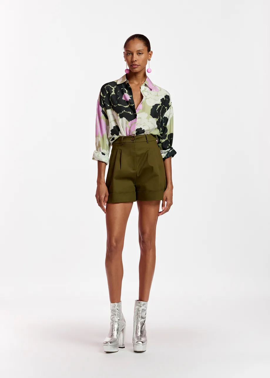 Dark khaki wide-leg shorts