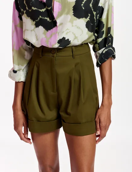 Dark khaki wide-leg shorts