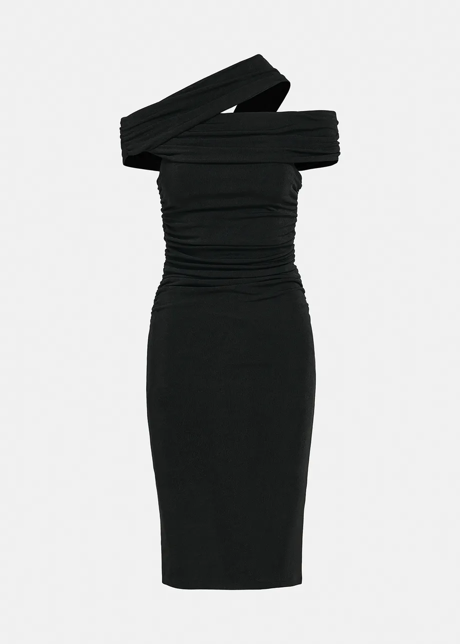 Black stretch-jersey midi-length dress