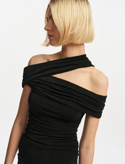 Black stretch-jersey midi-length dress