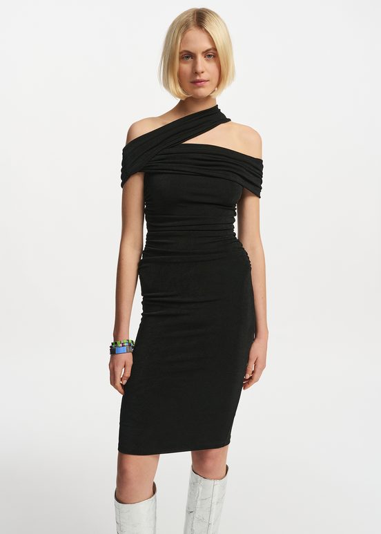 Black stretch-jersey midi-length dress