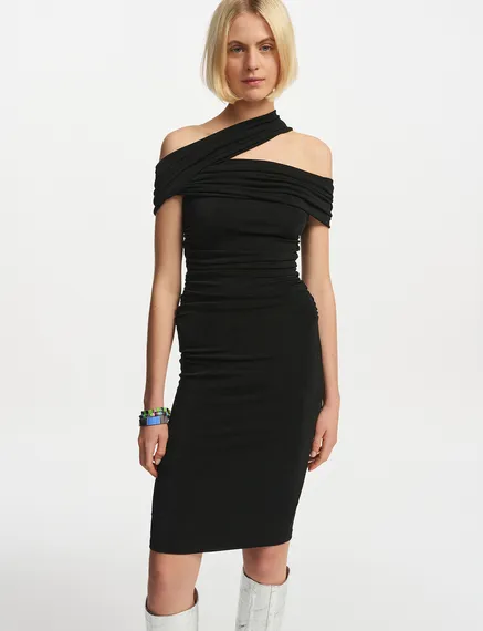 Black stretch-jersey midi-length dress