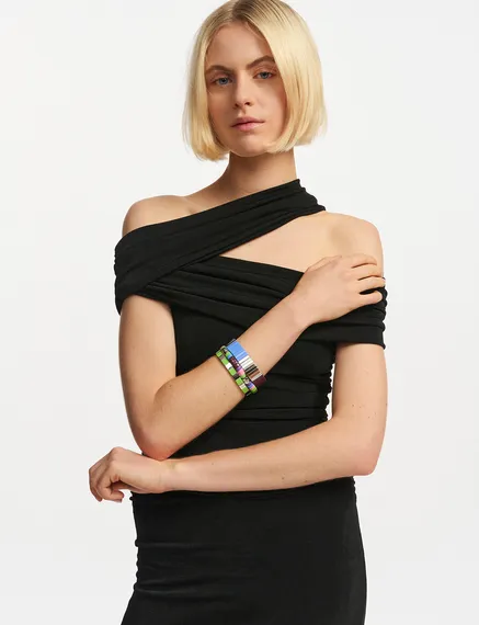 Zwarte midi-jurk in stretch jersey