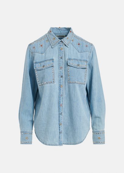 Blue denim shirt with stud embellishments