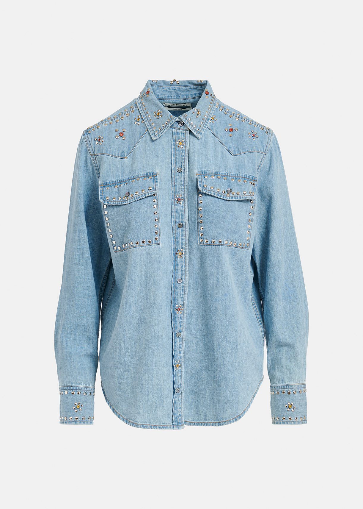 Blue denim shirt with stud embellishments