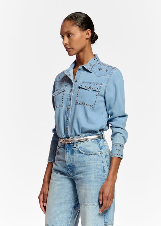 Blue denim shirt with stud embellishments