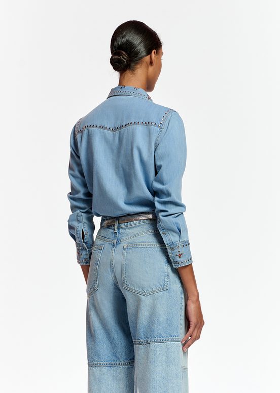 Blue denim shirt with stud embellishments