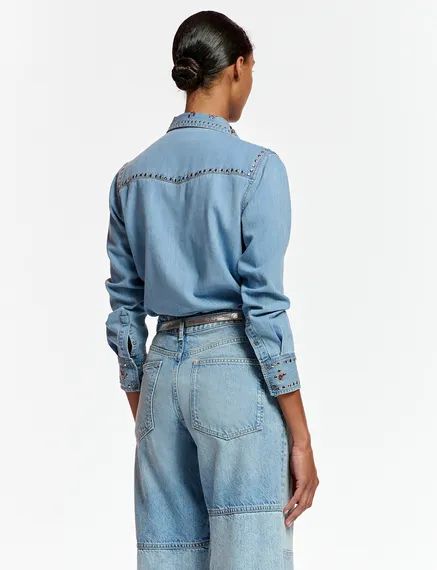 Blue denim shirt with stud embellishments