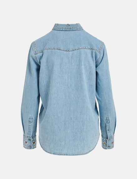 Blue denim shirt with stud embellishments