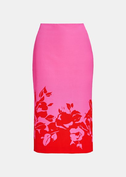 Jupe midi à imprimé fleuri rose et rouge