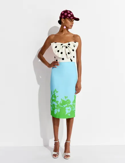 Blue and green floral print midi skirt