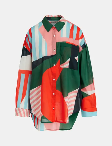 Multicolor cotton shirt with abstract print 