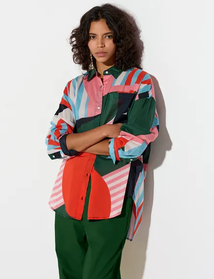 Multicolor cotton shirt with abstract print 