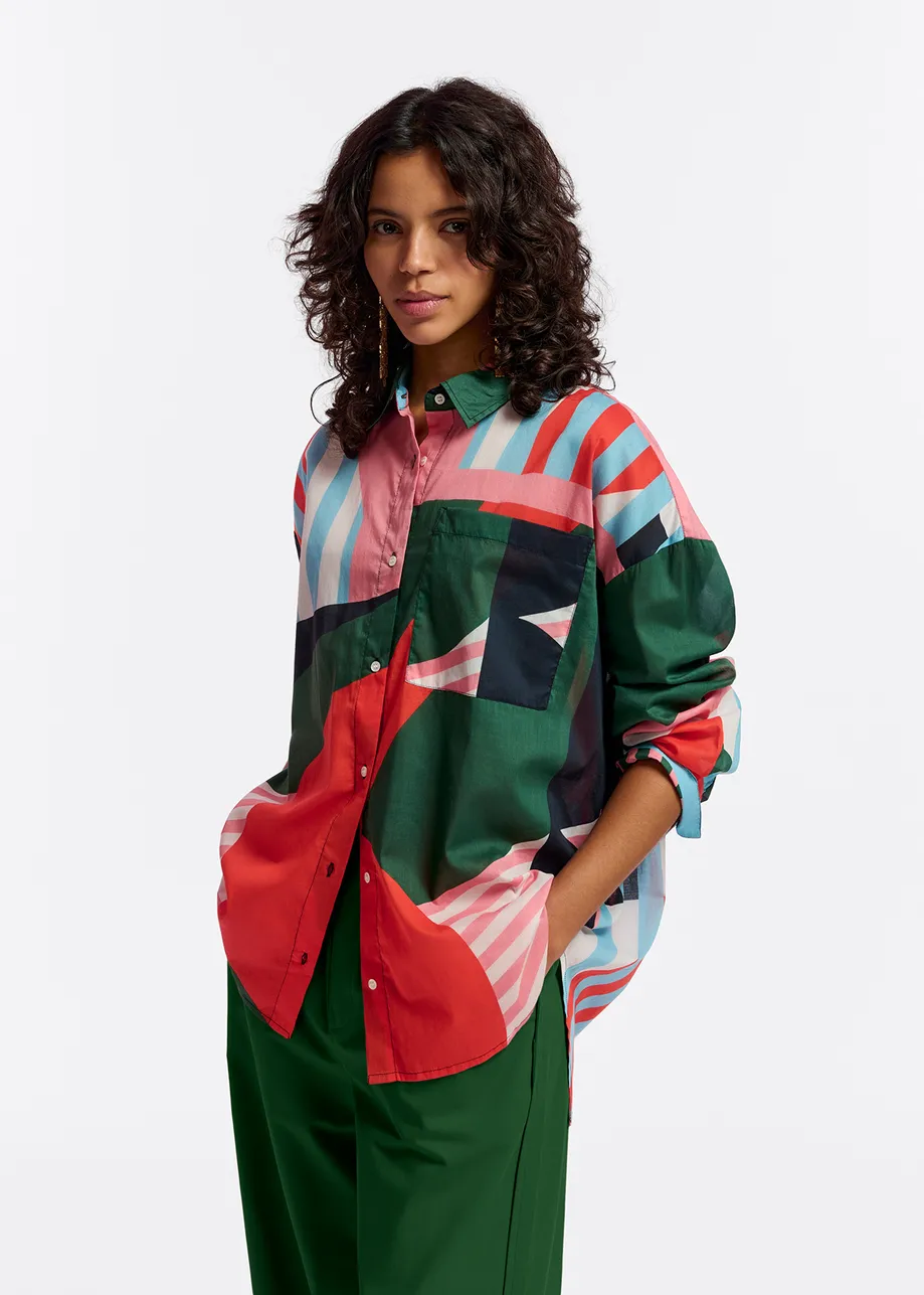 Multicolor cotton shirt with abstract print