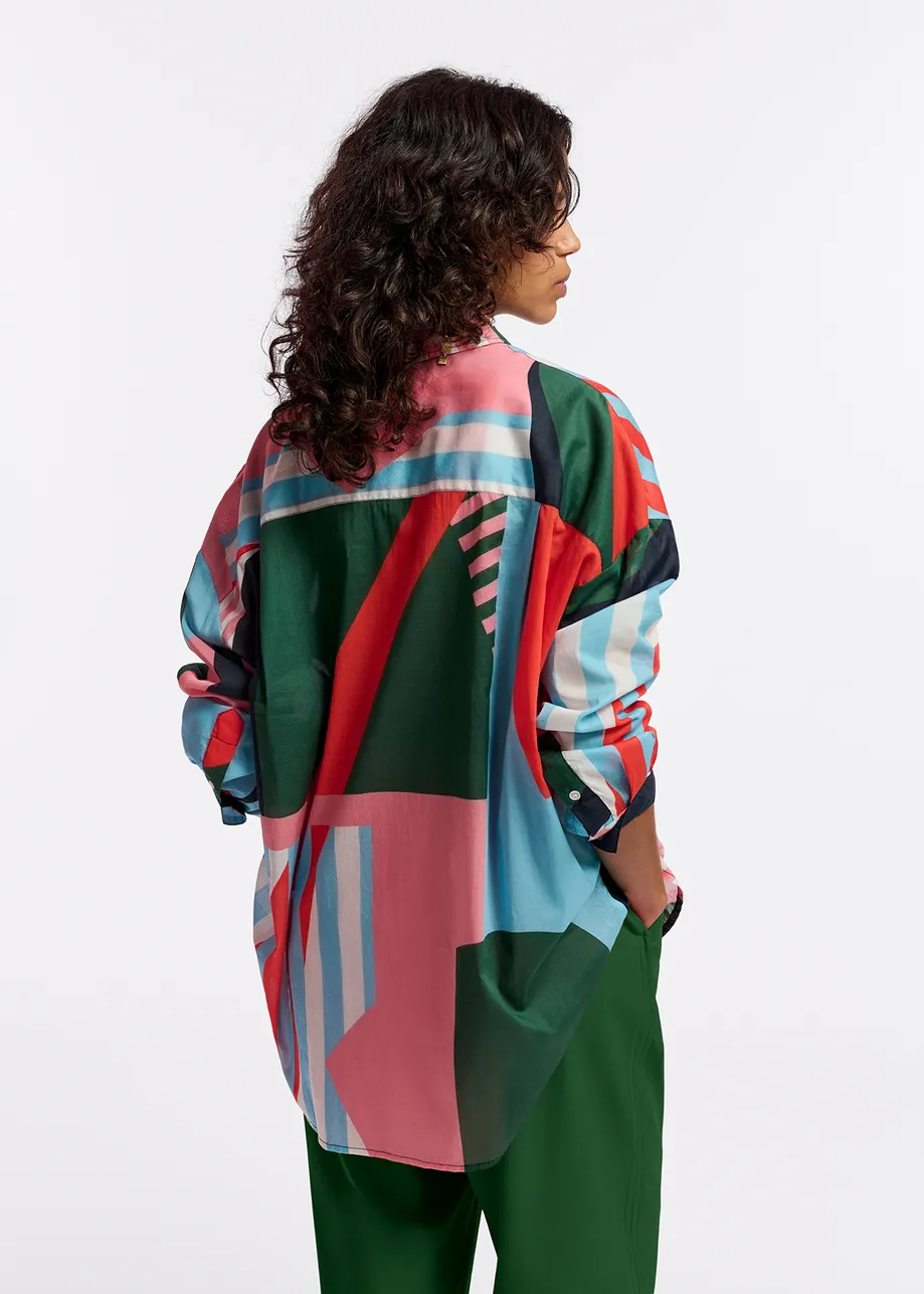 Multicolor cotton shirt with abstract print