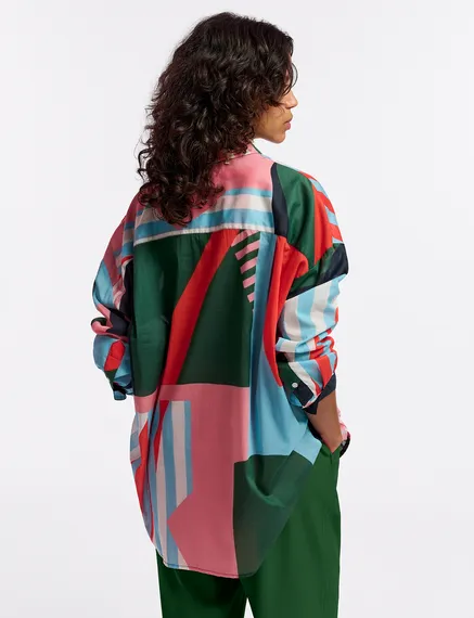 Multicolor cotton shirt with abstract print 