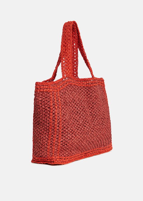 Ziegelrote und orangefarbene Shopper-Tasche aus Papier-Raffia